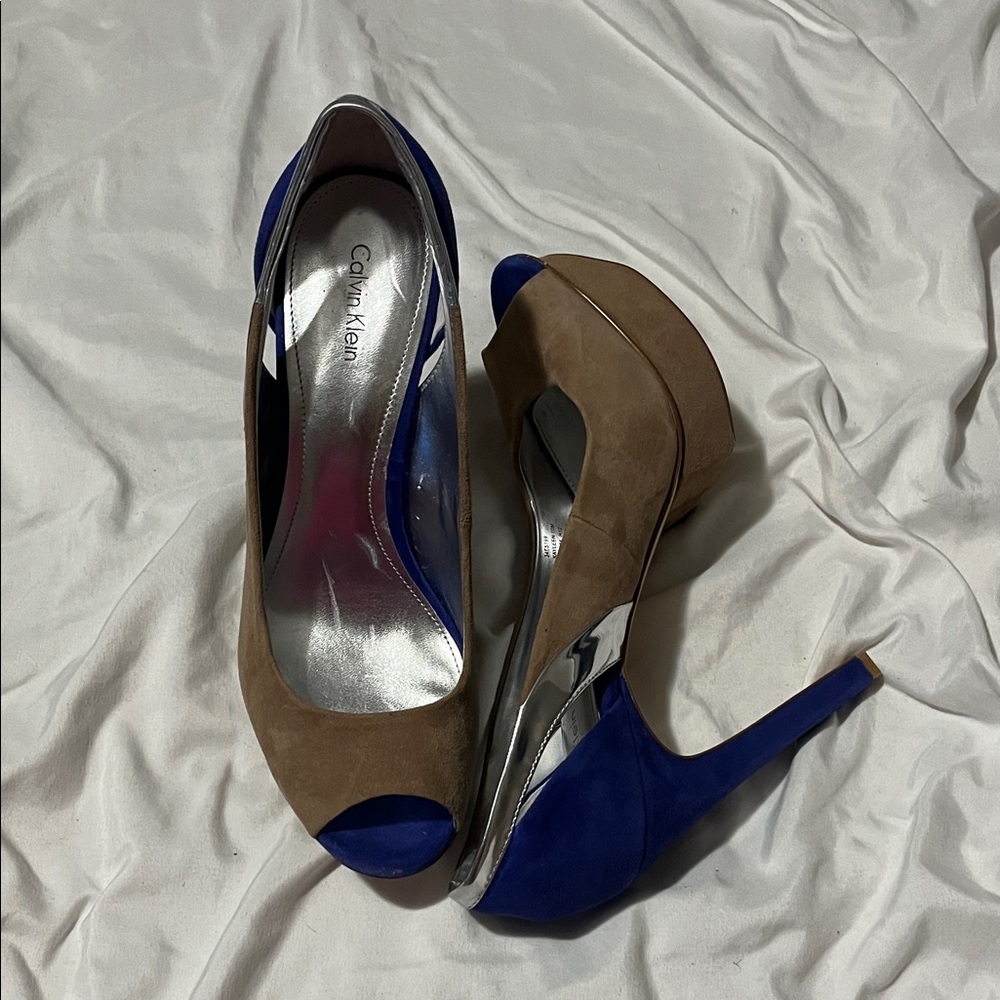 Calvin Klein Brown and Blue Heels Kayleen 10M - Picture 2 of 6